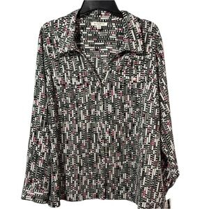 Studio Works Top‎ Black/Pink Patterned Collared V-Neck Button Front Sz. 3X  NWT
